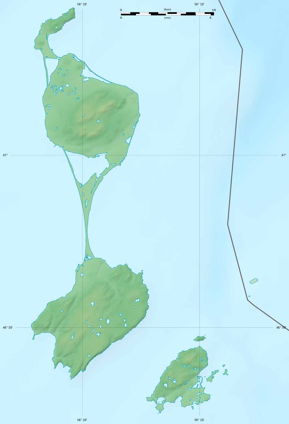 Carte physique de Saint-Pierre-et-Miquelon
